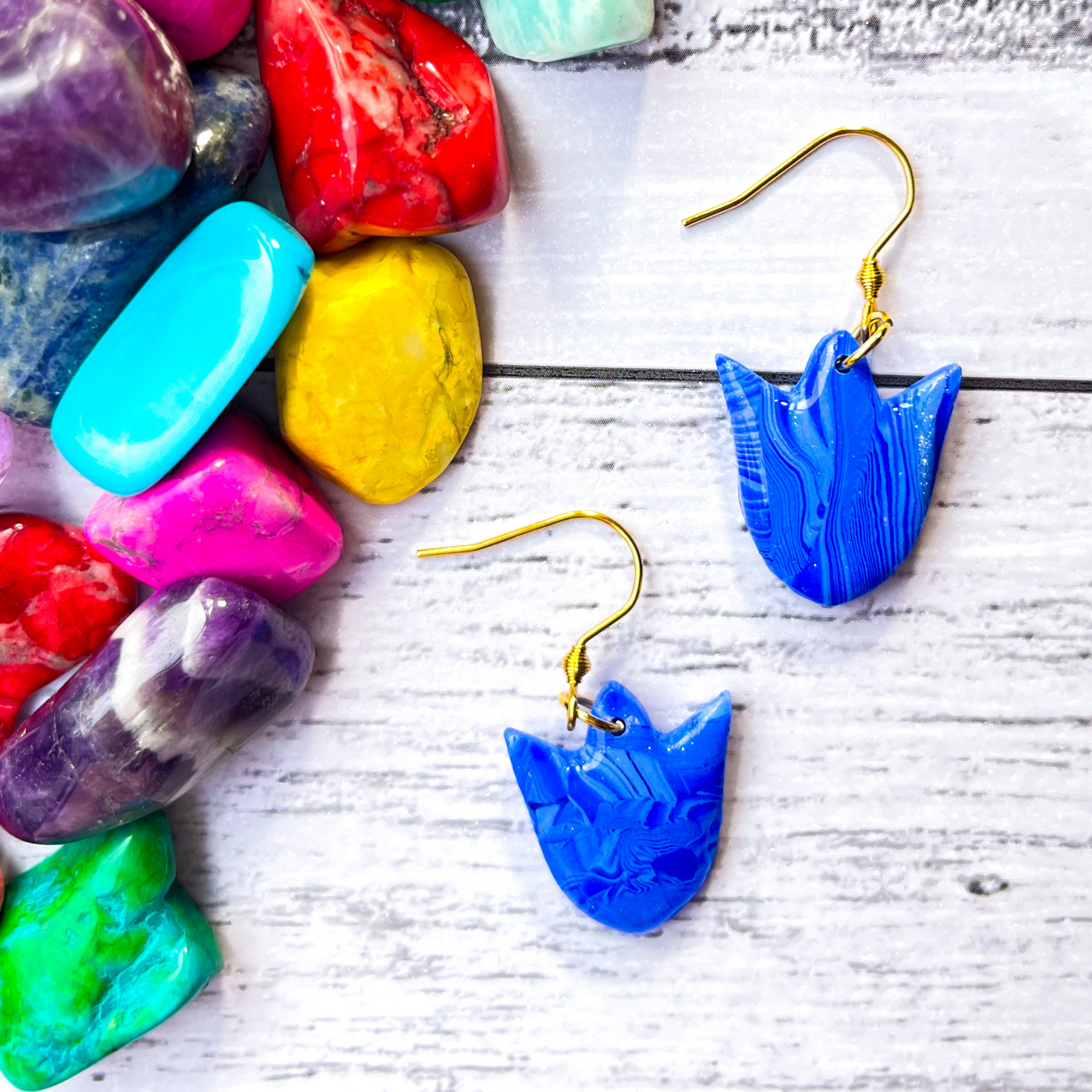 Blue Gemstone Malachite Clay Earrings Hypoallergenic Niobium Hook NZ