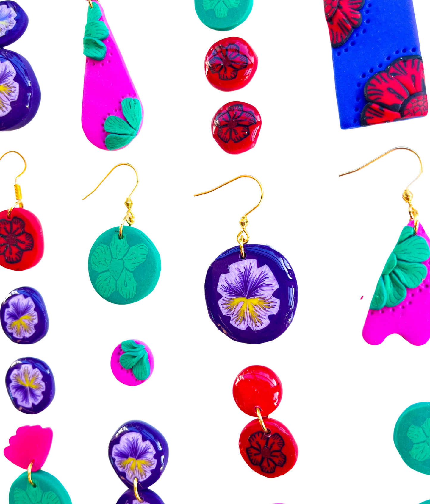 Funky Floral Clay Earrings Hypoallergenic Titanium Post NZ