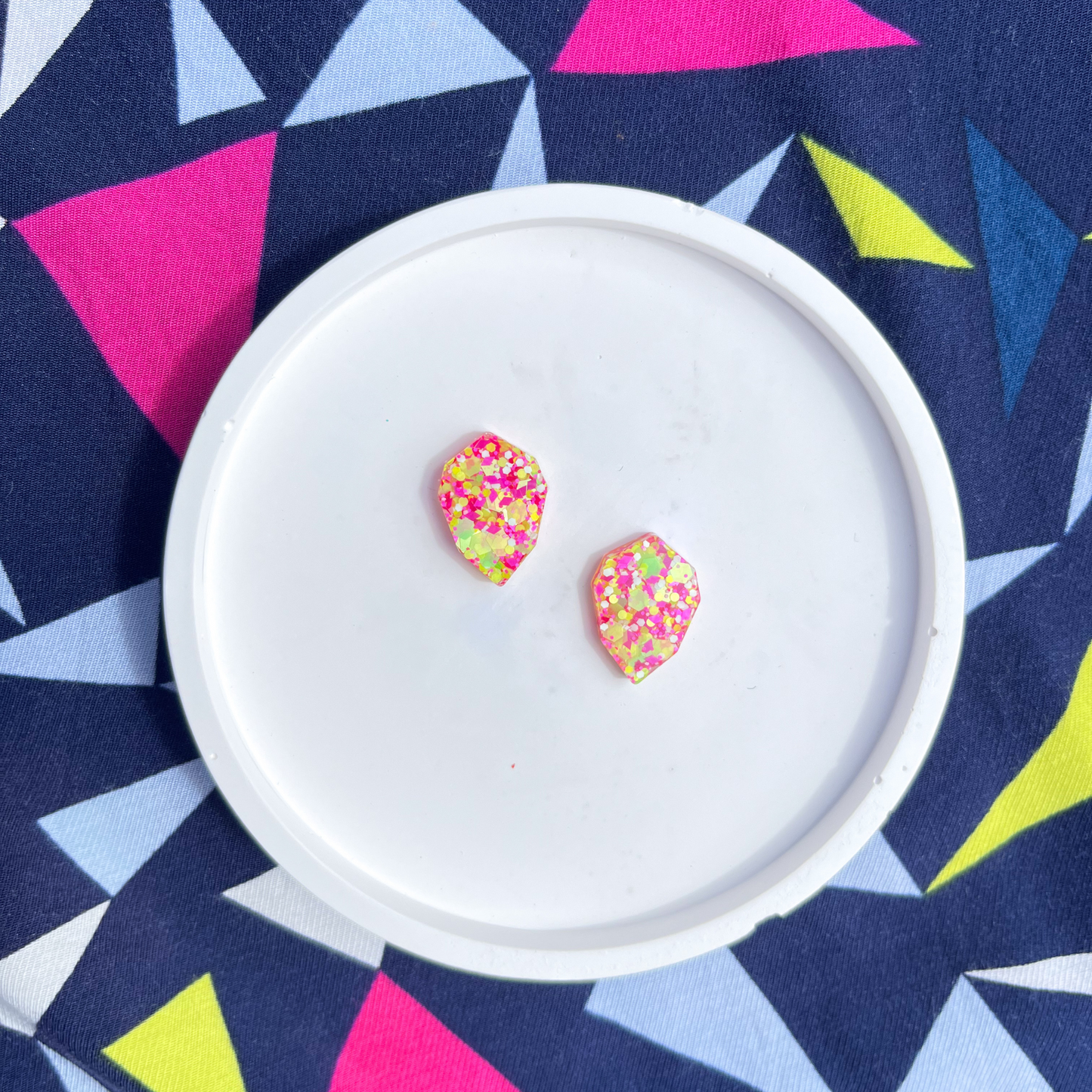 Pink, Yellow Green Glitter Stud Earrings Hypoallergenic Titanium Post NZ
