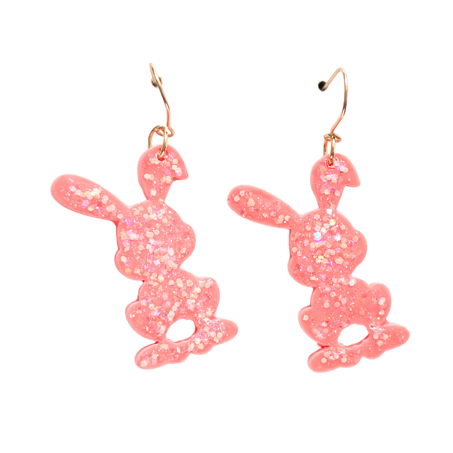 Bright Peach Glitter Easter Bunny Earrings with Hypoallergenic Niobium NZ