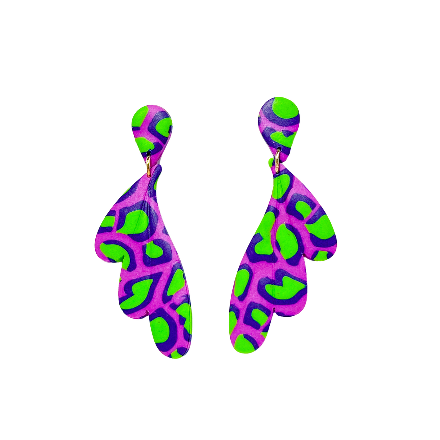 Fuchsia and Green Animal Print Drop Earrings for Sensitive Ears