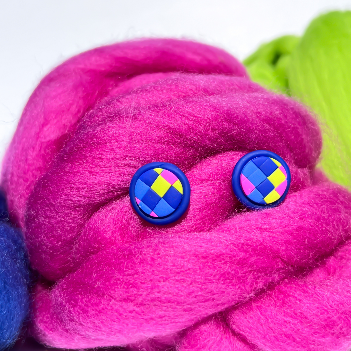 Lime Blue Pink Clay Earrings with Hypoallergenic Titanium Post NZ