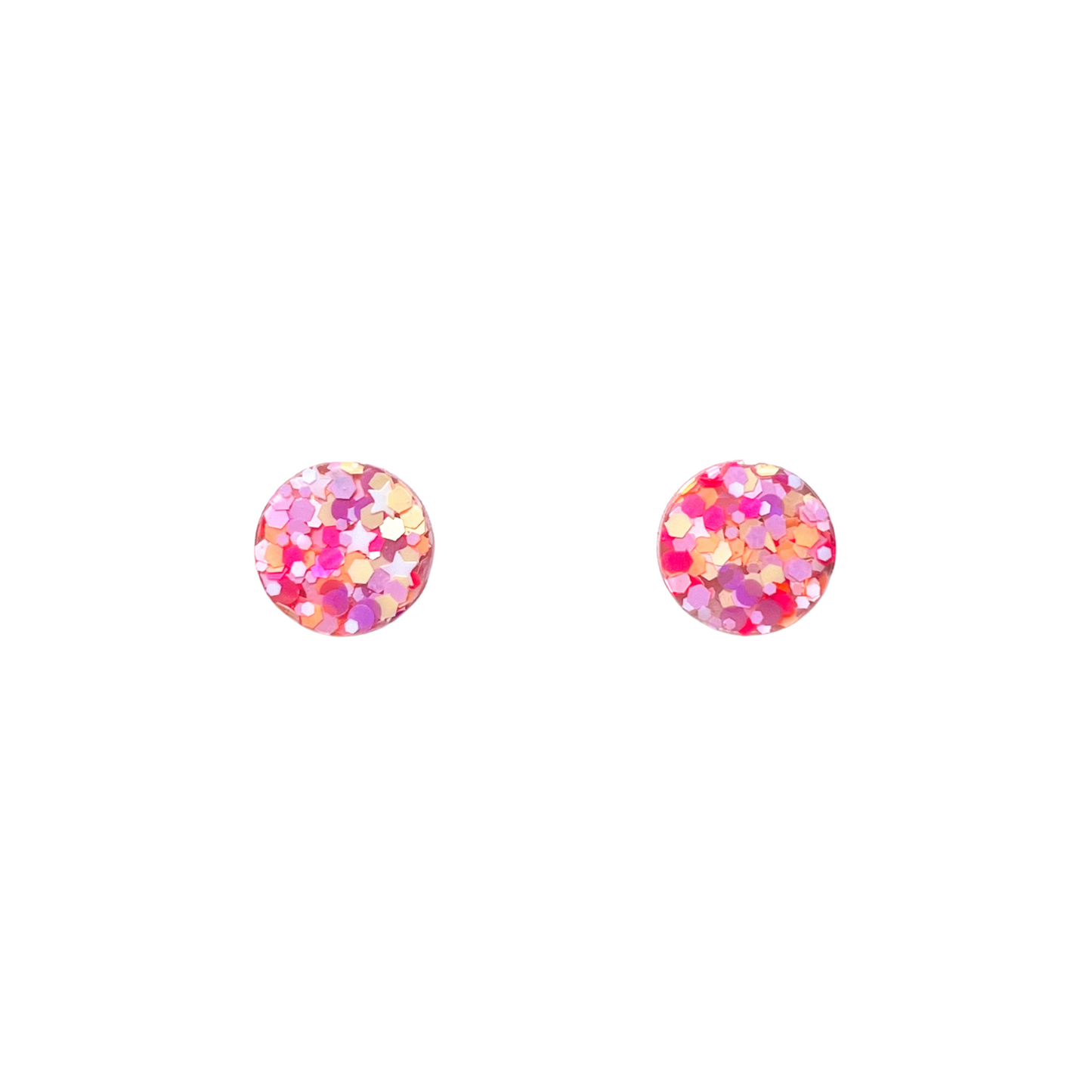Pink, Yellow, Purple Glitter Stud Earrings for Sensitive Ears