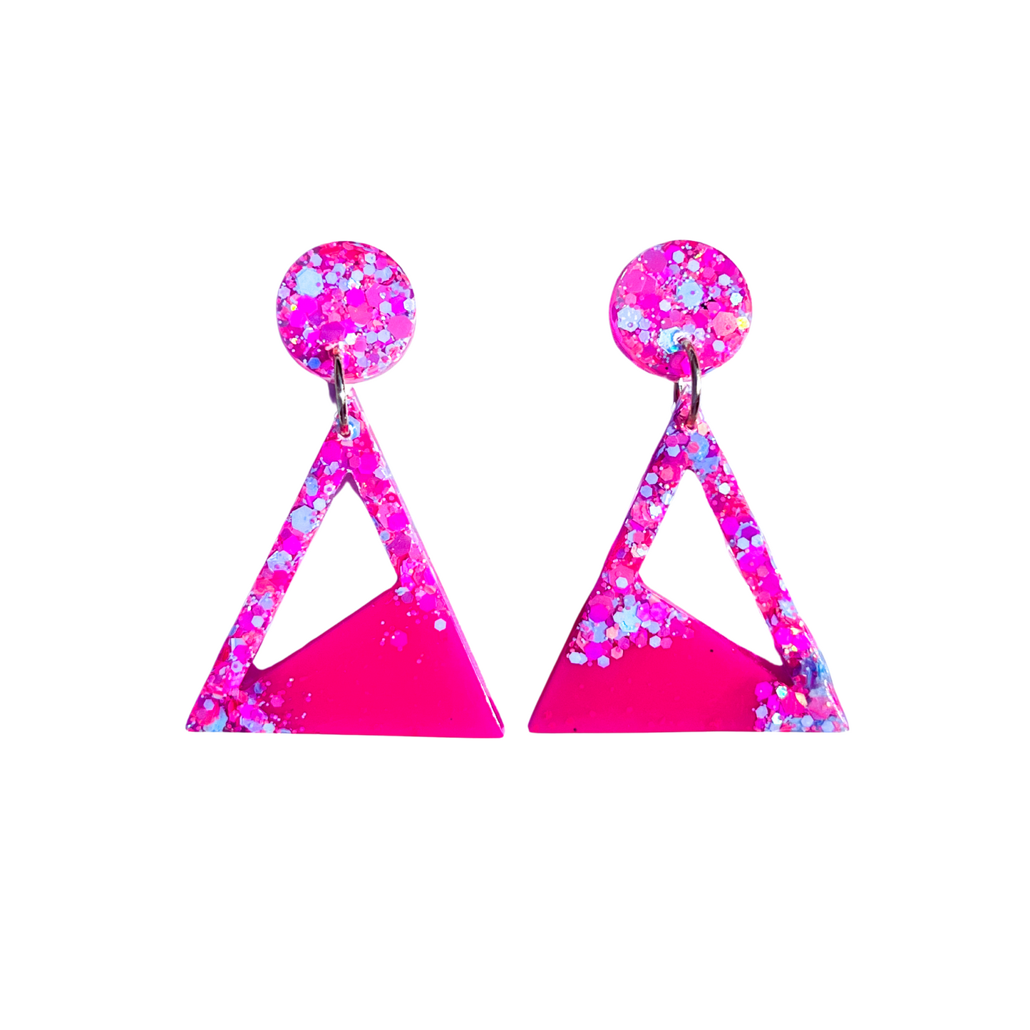 Pink & Blue Glitter Triangle Drop Earrings for Sensitive Ears