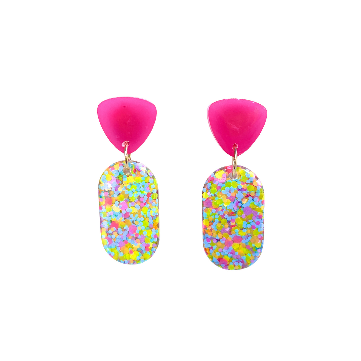Pink, Yellow & Blue Glitter Oblong Drop Earrings for Sensitive Ears