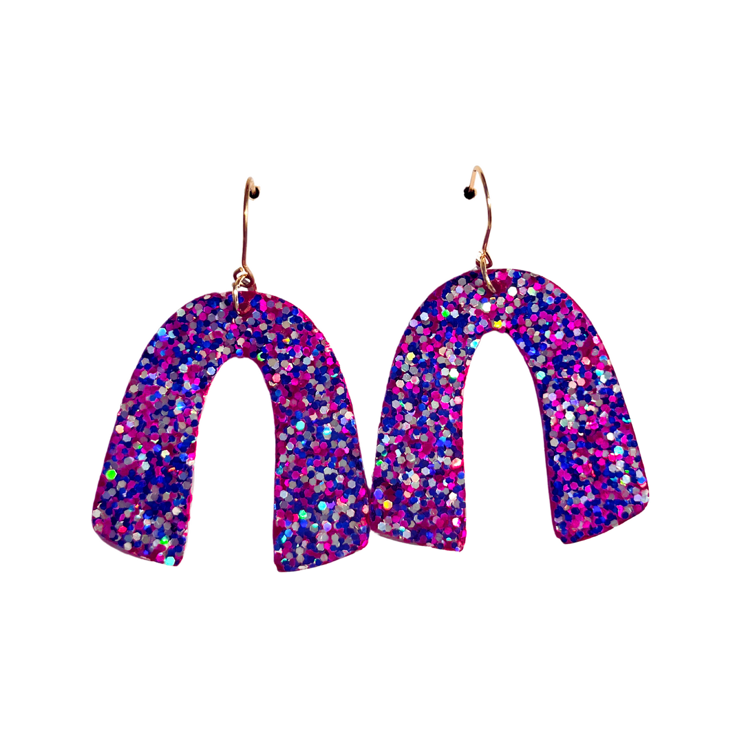 Pink & Blue Glitter Dangle Earrings for Sensitive Ears