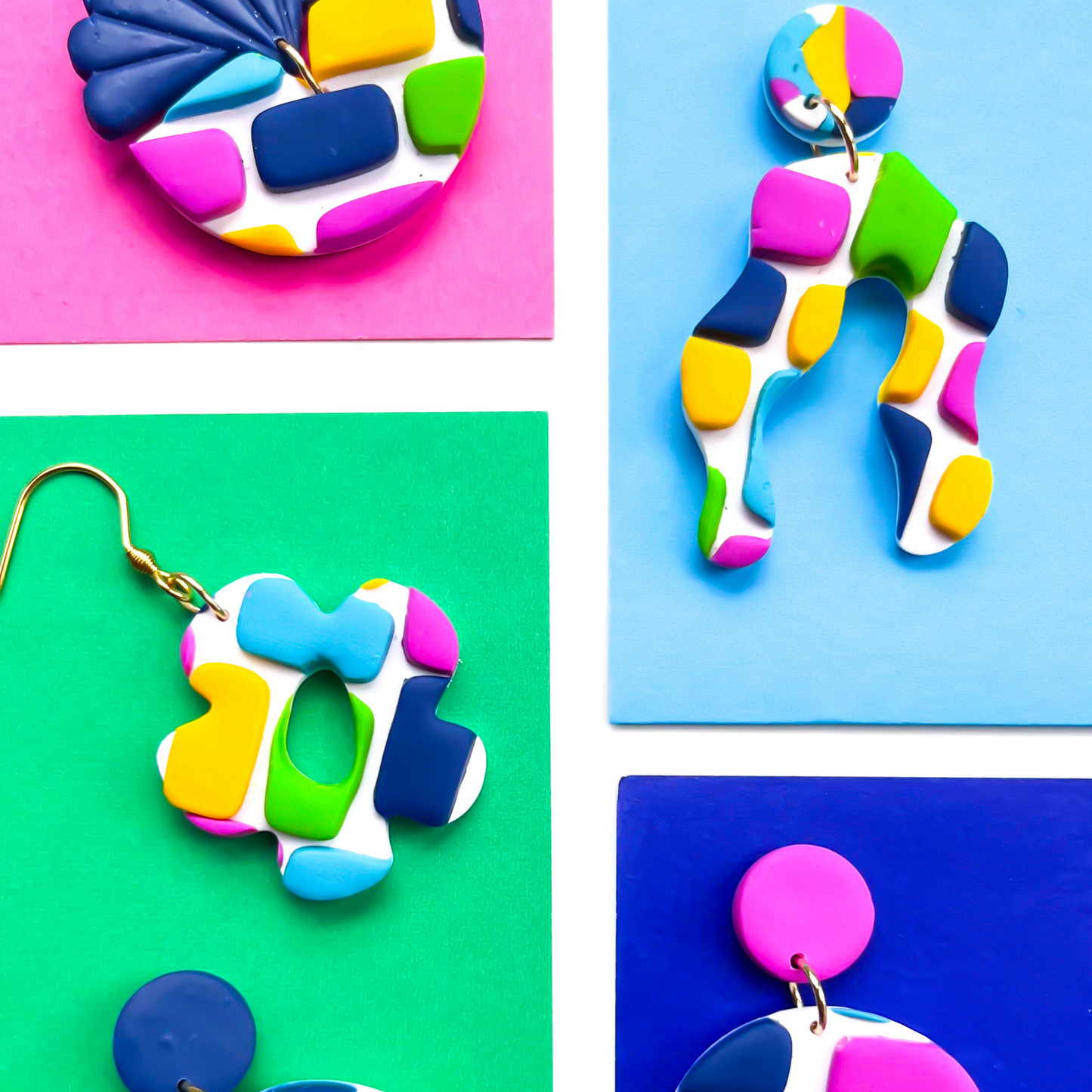 Clay earrings in bright colours with Titanium for sensitive ears.