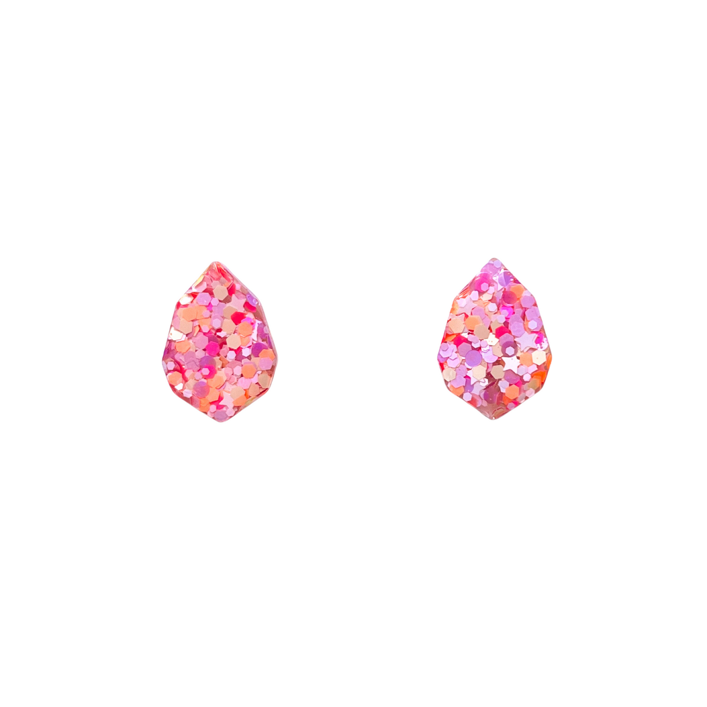 Pink, Yellow, Purple Glitter Diamond Stud Earrings for Sensitive Ears