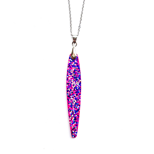 Handmade Statement Blue Pink Silver Glitter Pendant Silver Chain NZ