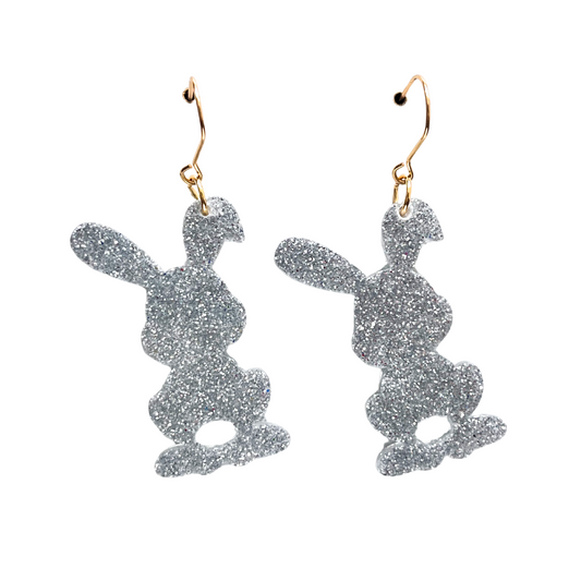 Silver Glitter Easter Bunny Earrings with Hypoallergenic Niobium NZ