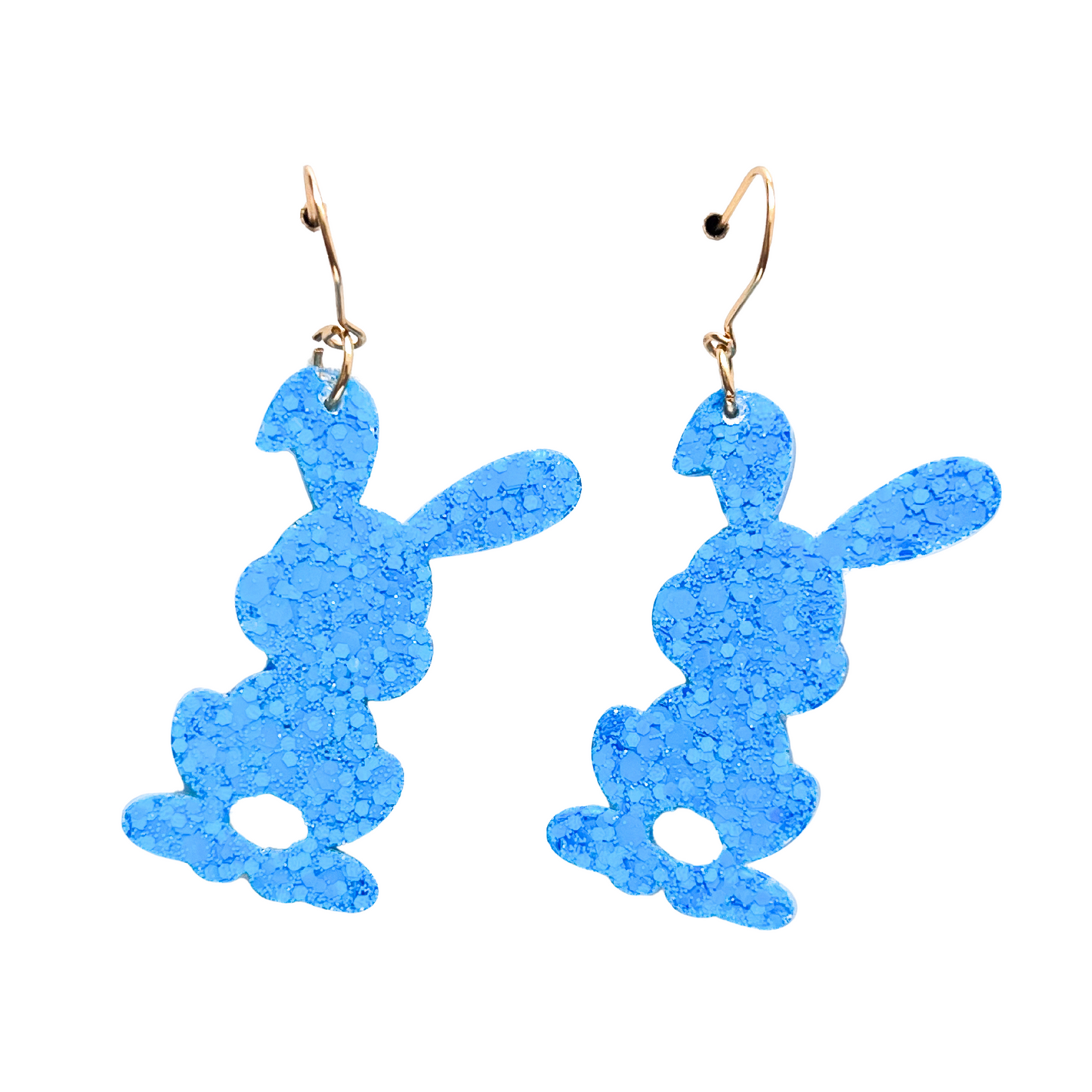 Bright Blue Glitter Easter Bunny Earrings with Hypoallergenic Niobium NZ