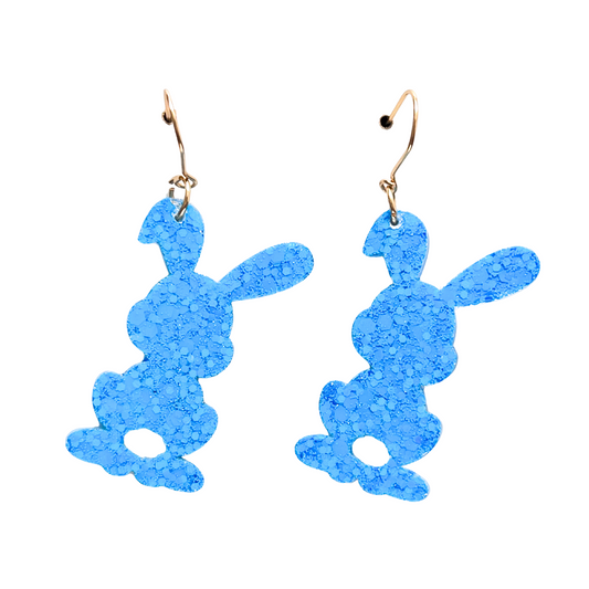 Bright Blue Glitter Easter Bunny Earrings with Hypoallergenic Niobium NZ