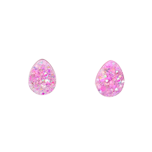 Pale Pink Glitter Easter Stud Earrings with Hypoallergenic Titanium NZ