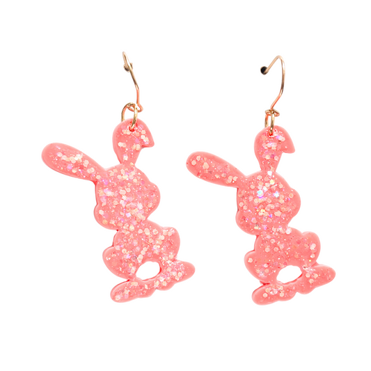 Bright Peach Glitter Easter Bunny Earrings with Hypoallergenic Niobium NZ