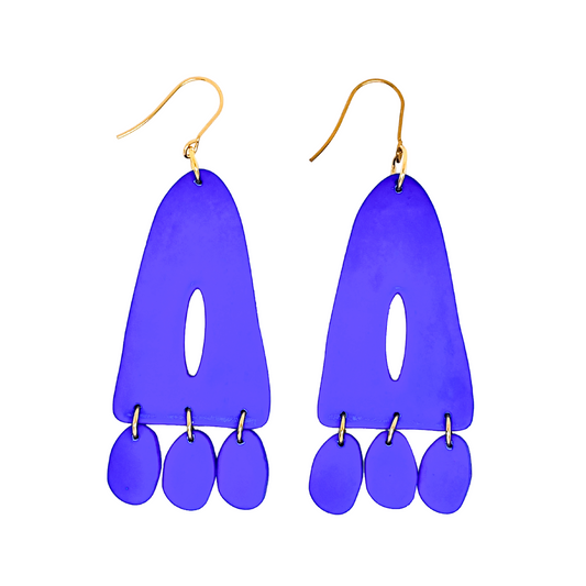 Cobalt Blue Arch Clay Dangle Earrings for Sensitive Ears