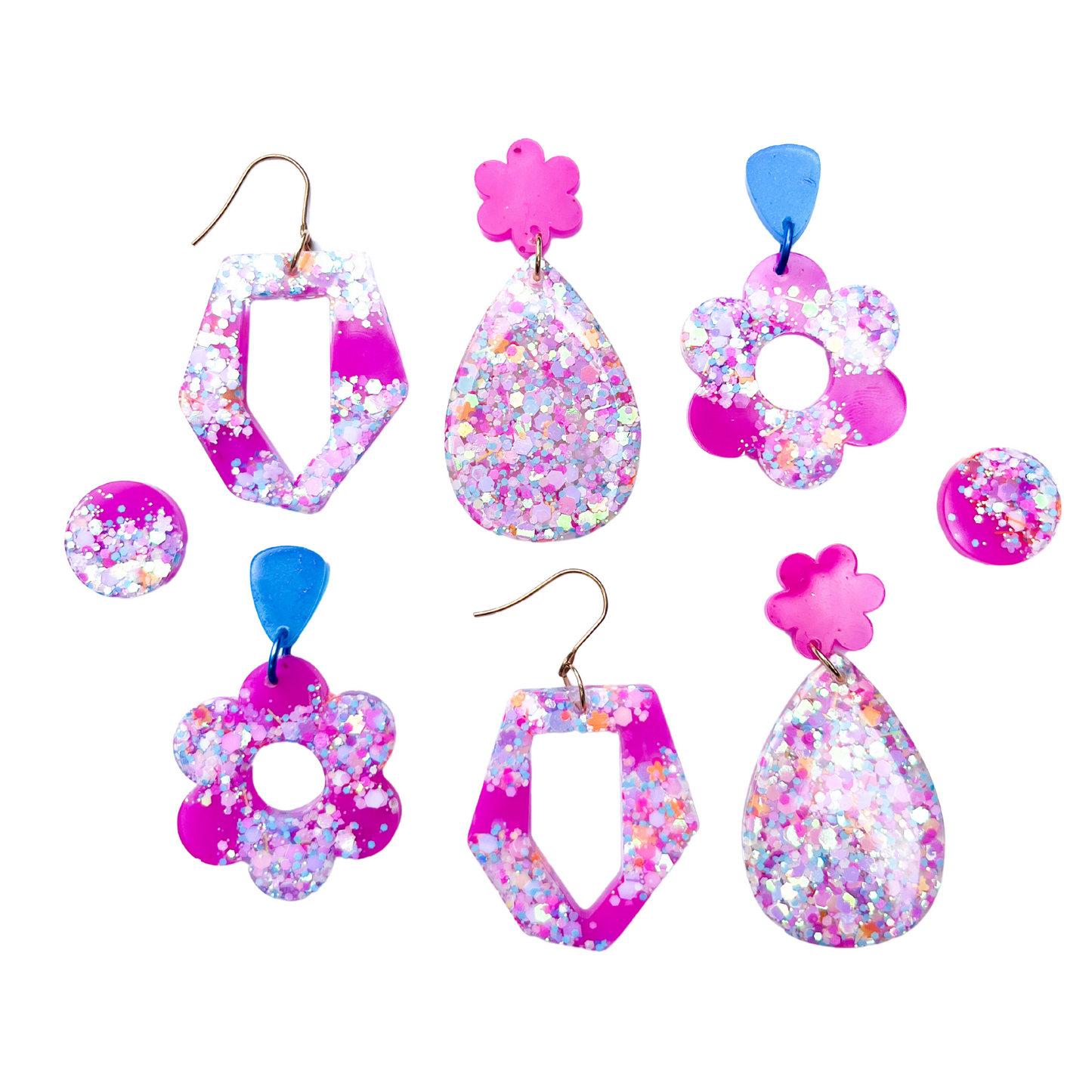 Pink, Blue & White Glitter Earrings with Hypoallergenic Titanium Post NZ