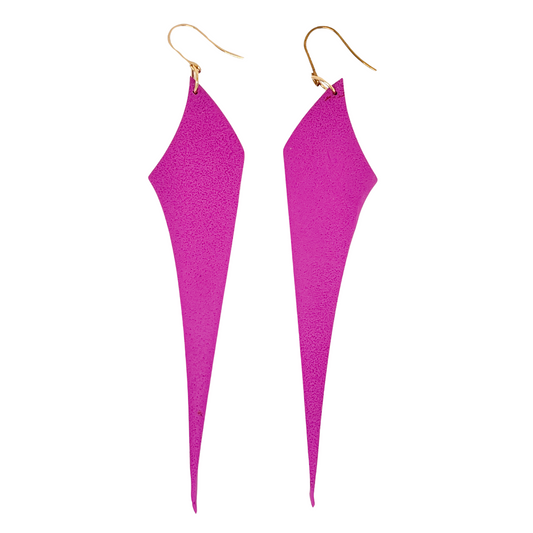 Fuchsia Long Clay Dangle Earrings for Sensitive Ears