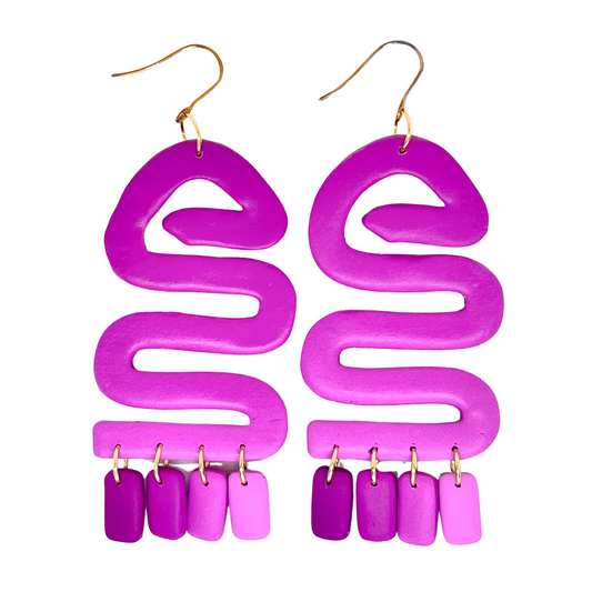 Ombre Purple Snake Clay Dangle Earrings for Sensitive Ears