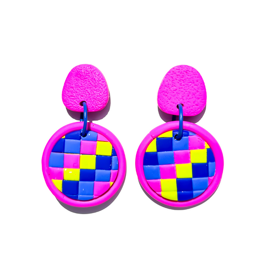 Lime Blue Pink Clay Earrings with Hypoallergenic Titanium Post NZ