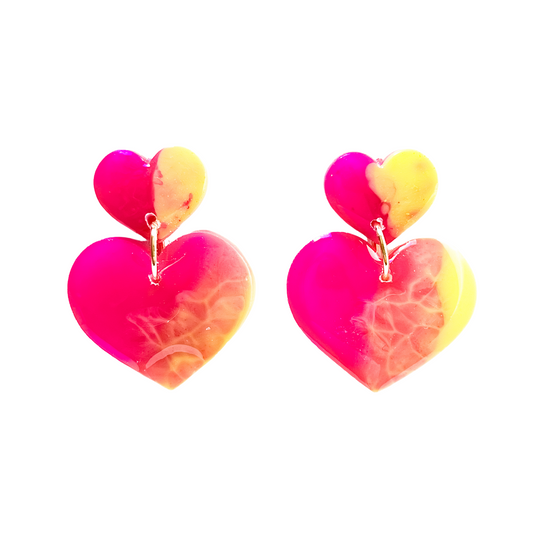 Pink & Yellow Valentines Heart Earrings with Hypoallergenic Titanium NZ