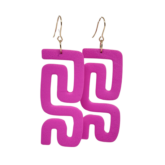 Pink Rectangle Squiggle Clay Dangle Earrings for Sensitive Ears