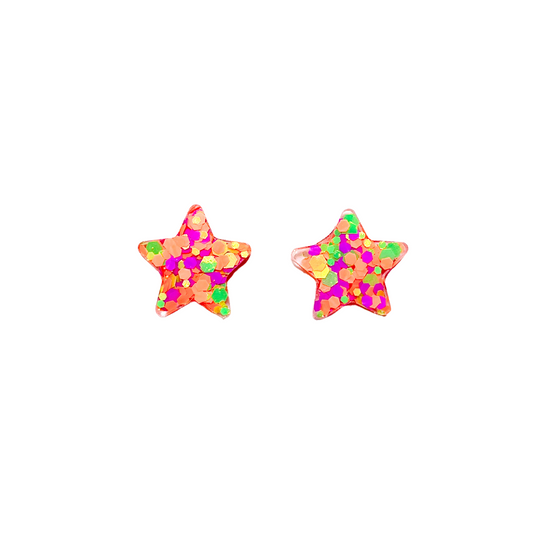 Orange, Purple & Green Glitter Star Resin Stud Earrings Titanium Post