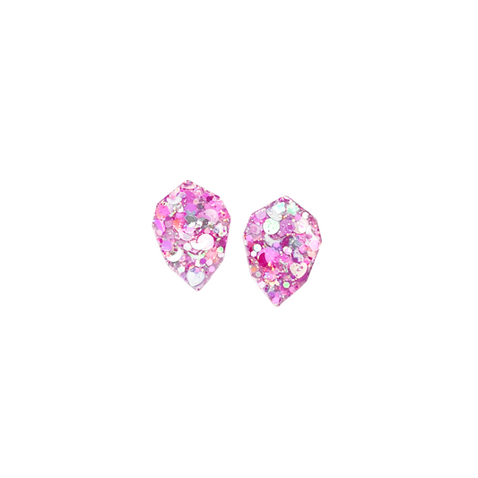 Pink & White Glitter Resin Diamond Stud Earrings Titanium Post
