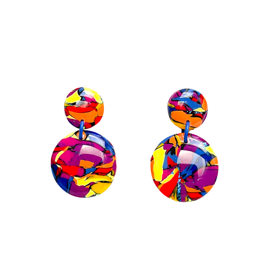 Multi-Colour Clay Round Drop Earrings for Sensitive Ears