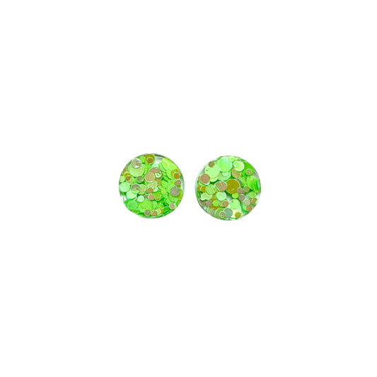 Green Glitter Resin Circle Stud Earrings Titanium Post