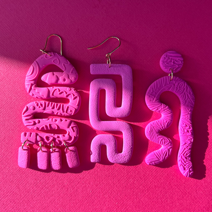 Bright Pink Snake Clay Dangle Earrings for Sensitive Ears