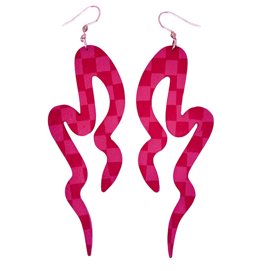 Red Wiggly Arch Clay Dangle Earrings for Sensitive Ears