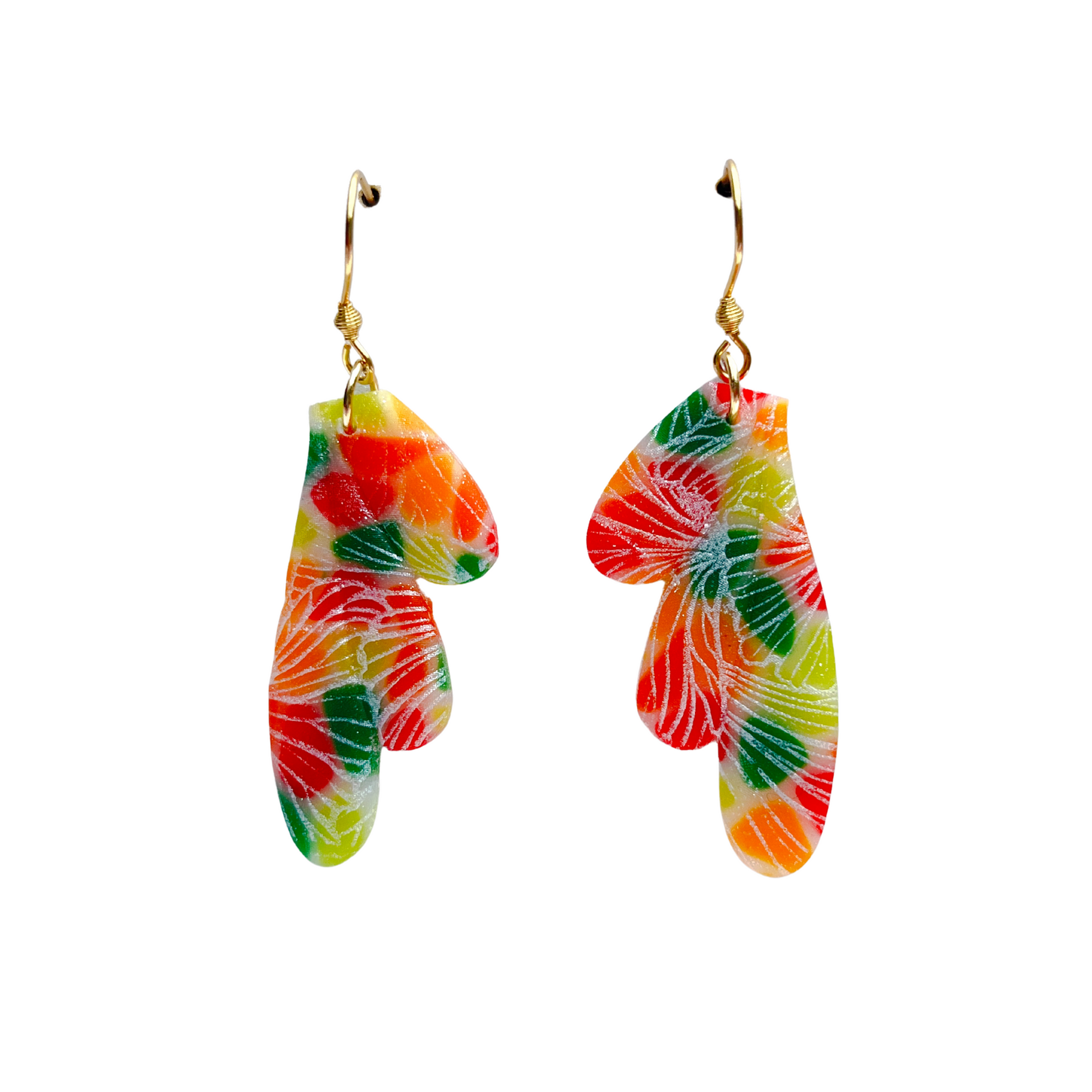 Green Orange Clay Dangle Earrings with Hypoallergenic Niobium