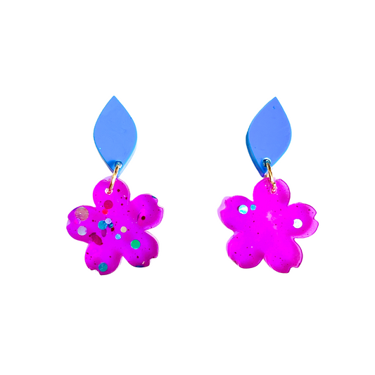 Fuchsia & Blue Drop Earrings with Hypoallergenic Titanium NZ