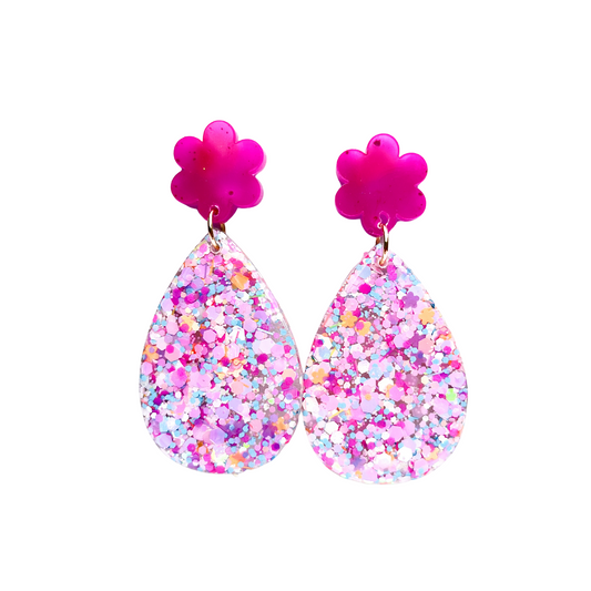 Pink, Blue & White Glitter Drop Earrings with Hypoallergenic Titanium Post NZ
