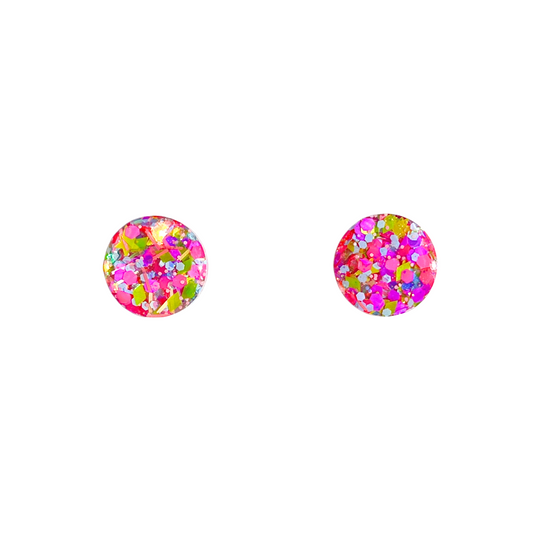 Green, Blue, Pink & Purple Glitter Resin Stud Earrings Titanium Post