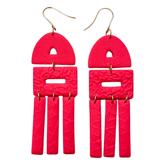 Red Arch Clay Dangle Earrings for Sensitive Ears