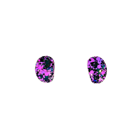 Pink & Green Glitter Stud Earrings for Sensitive Ears