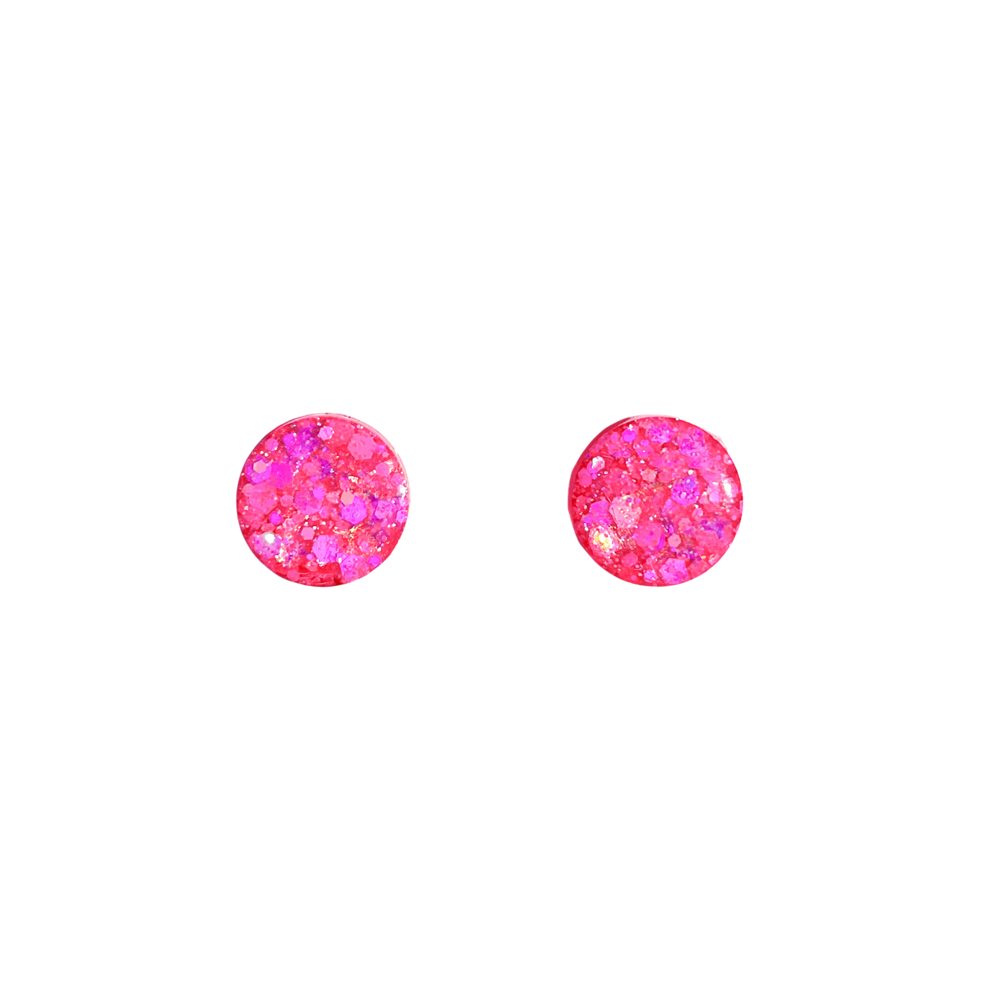 Bright Pink Glitter Stud Earrings for Sensitive Ears