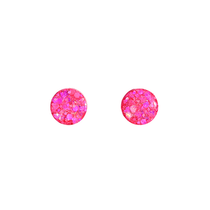 Bright Pink Glitter Stud Earrings for Sensitive Ears
