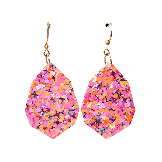 Pink, Silver & Orange Dangle Earrings for Sensitive Ears