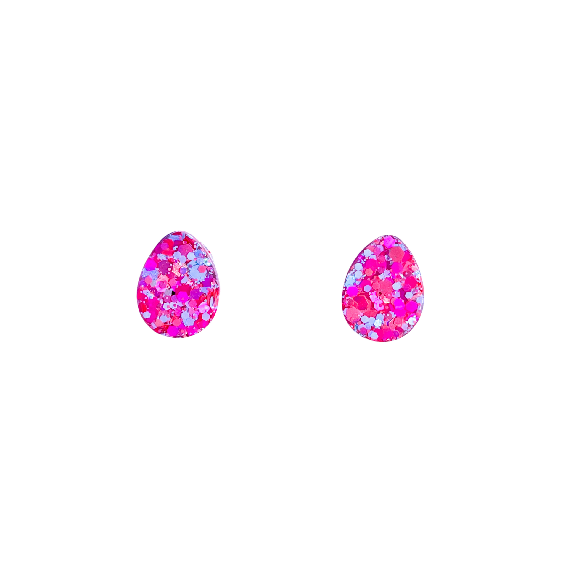 Pink & Blue Glitter Teardrop Stud Earrings for Sensitive Ears
