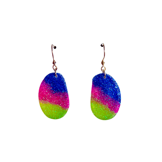Pink, Green & Blue Glitter Dangle Earrings for Sensitive Ears