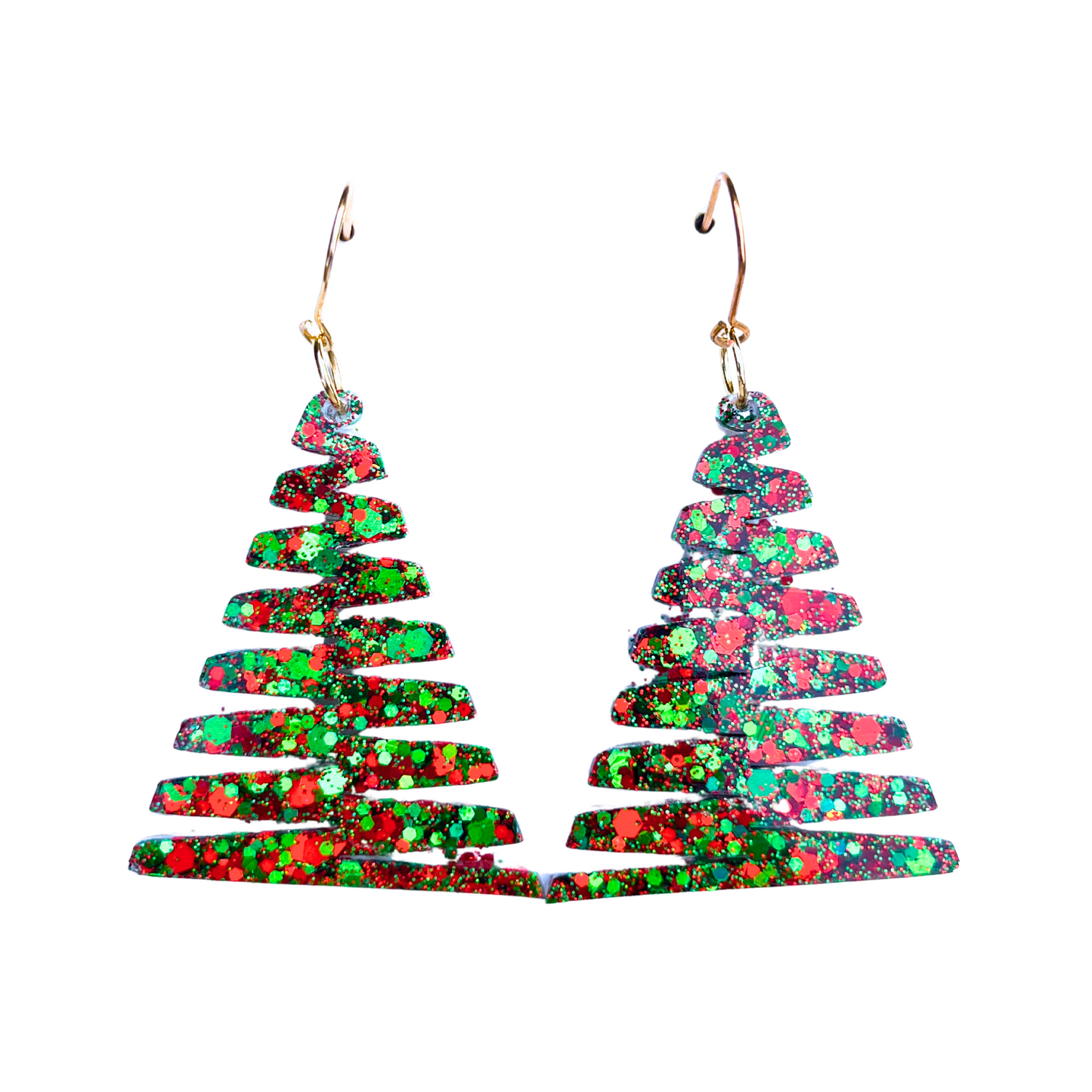 Red & Green Glitter Christmas Tree Earrings for Sensitive Ears