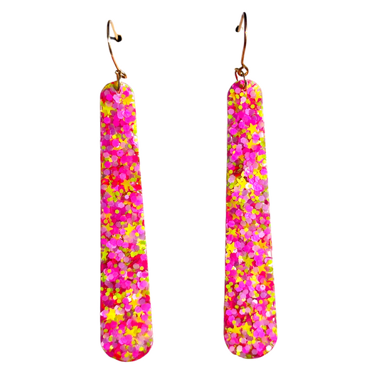 Pink, Yellow & Purple Glitter Dangle Earrings for Sensitive Ears