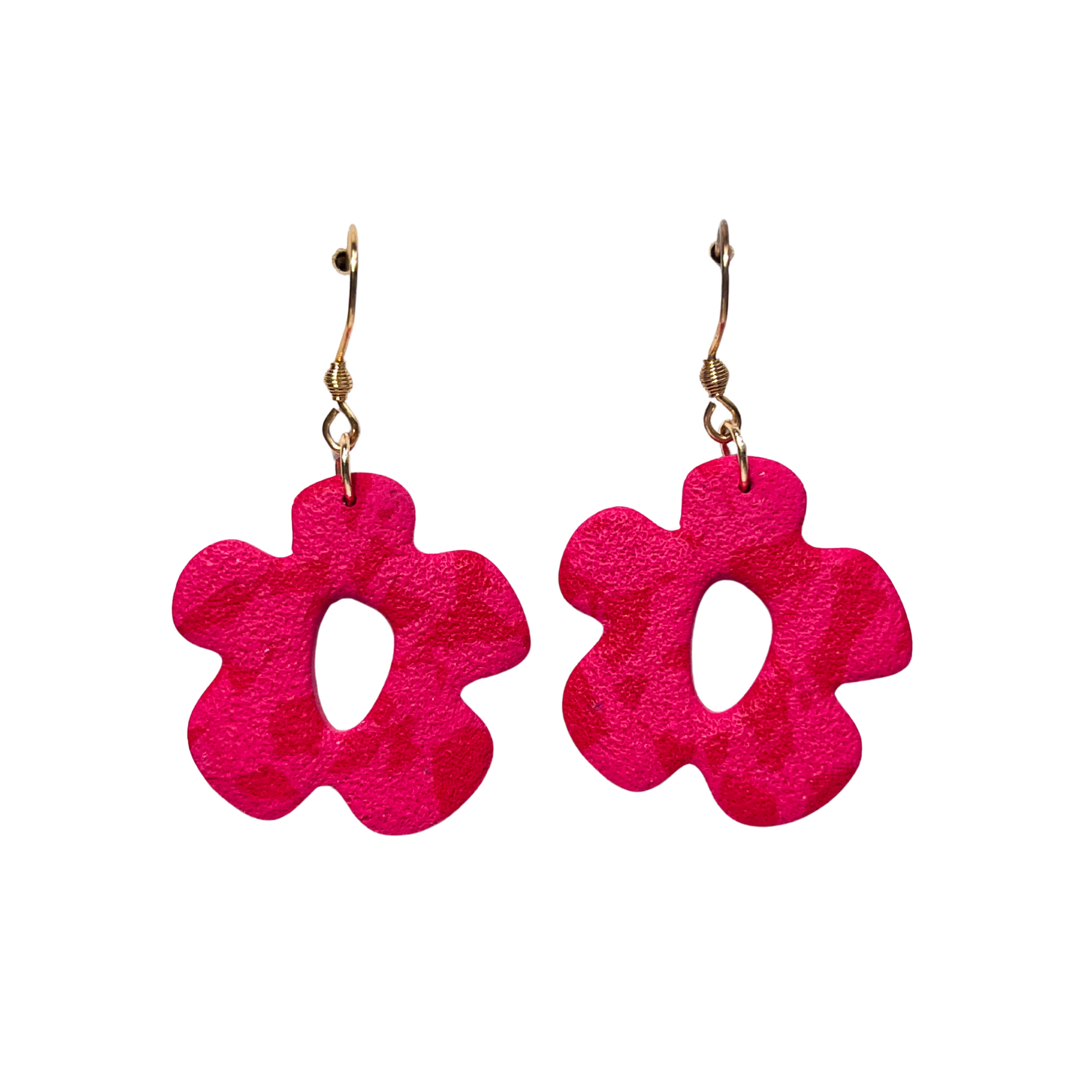 Bright Red Clay Flower Dangle Earrings for Sensitive Ears Blue Tango