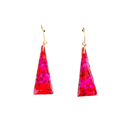 Red & Magenta Glitter Triangle Dangle Earrings for Sensitive Ears