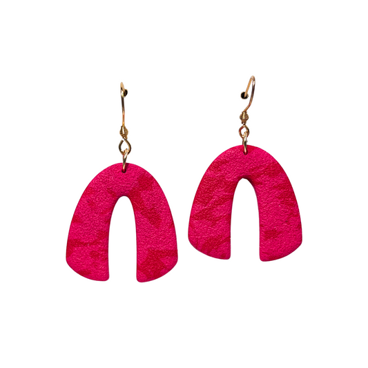 Bright Red Clay Arch Dangle Earrings for Sensitive Ears