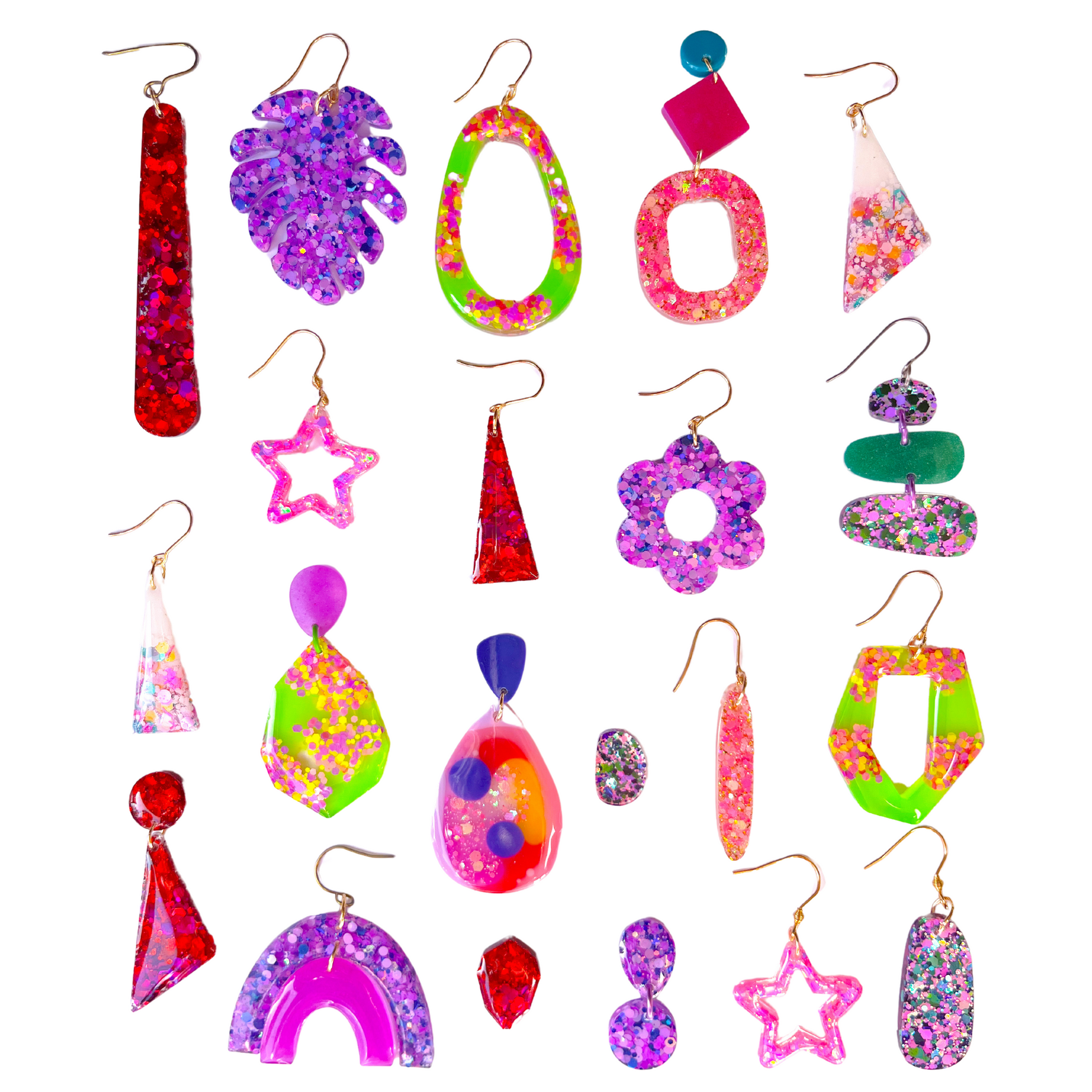 Resin earrings in bright colours with Titanium for sensitive ears.