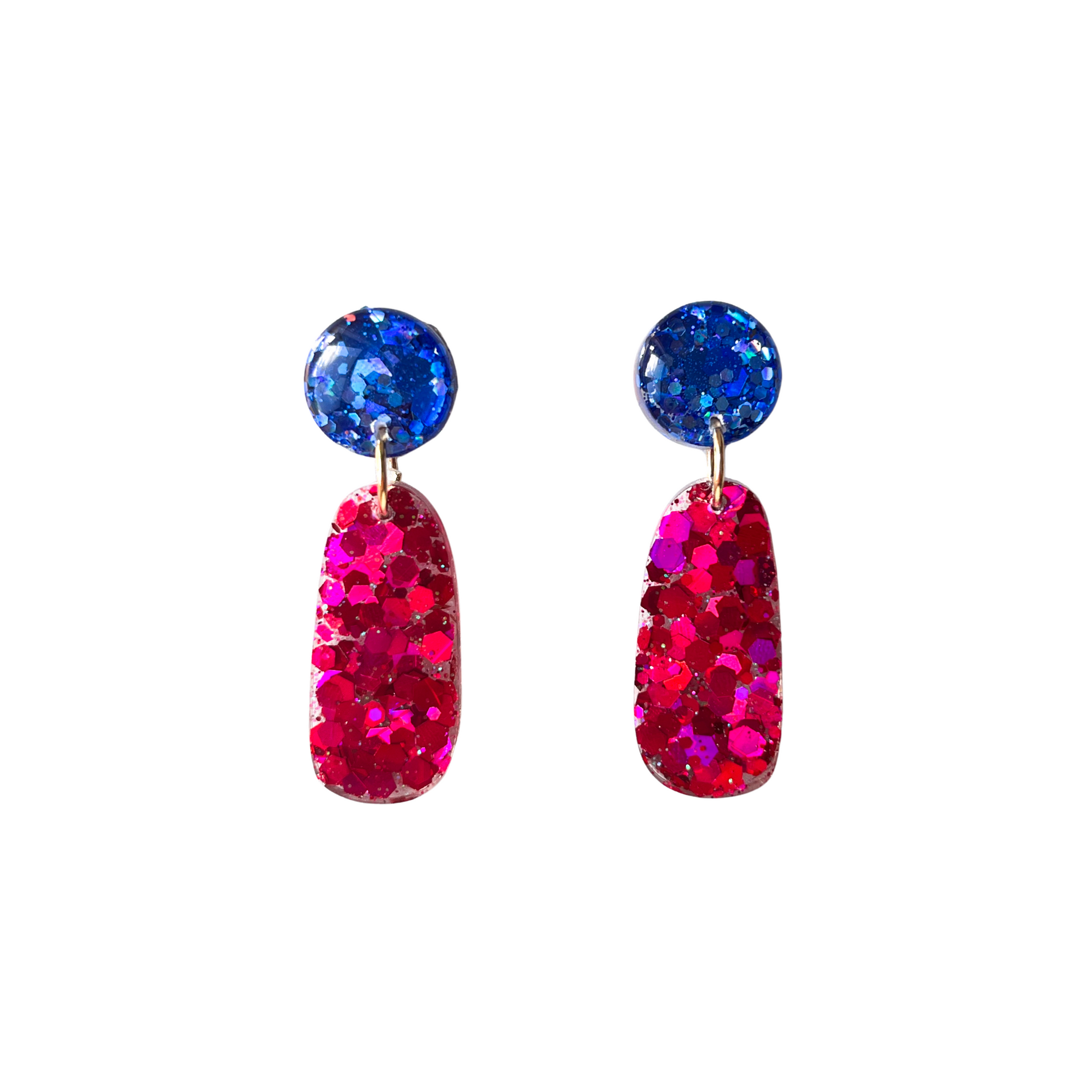 Bright Magenta Blue Glitter Drop Earrings for Sensitive Ears Blue Tango