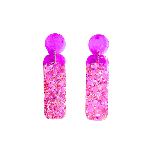 Pink, Purple & Yellow Glitter Rectangle Drop Earrings for Sensitive Ears